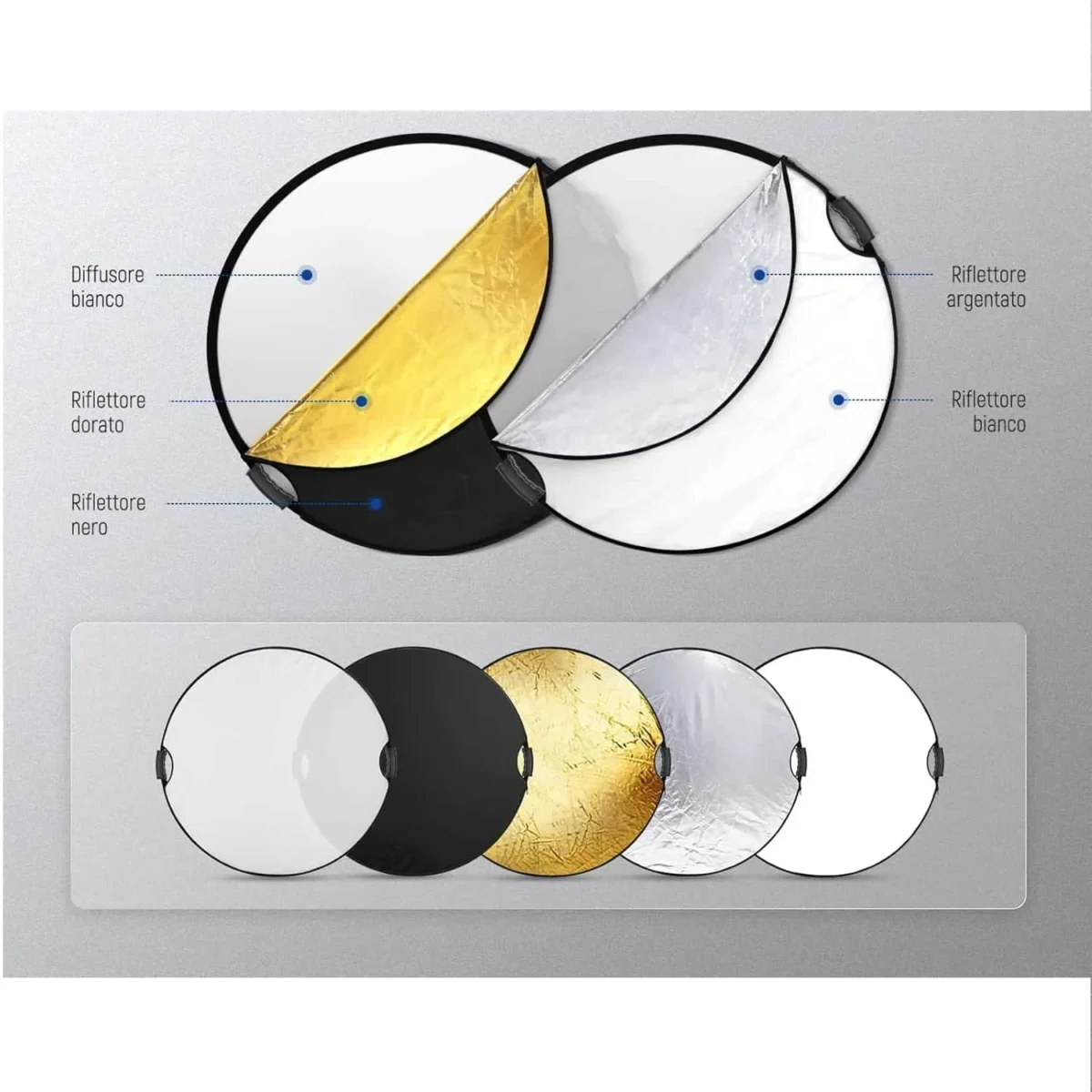 رفلکتور 5 کاره فوتوکس Photox Reflector 110cm دسته دار
